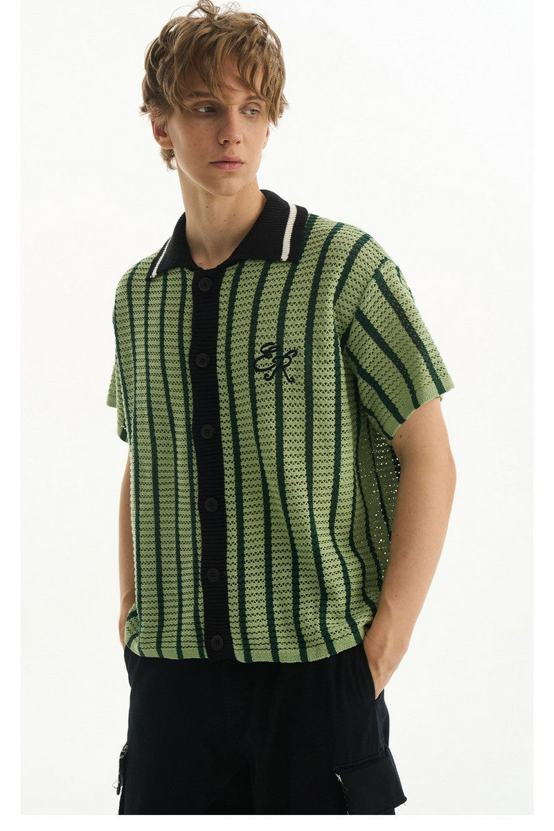 Striped Mesh Knit Vacation Shirt