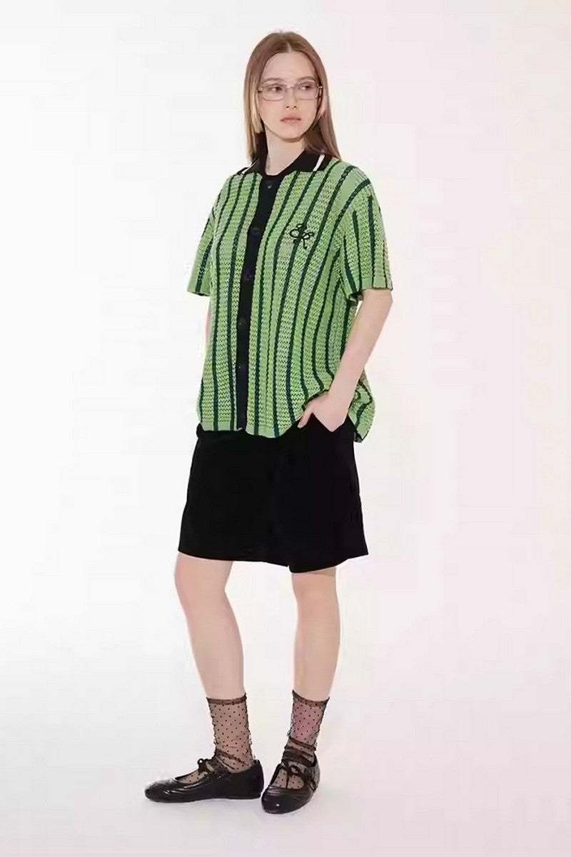 Striped Mesh Knit Vacation Shirt
