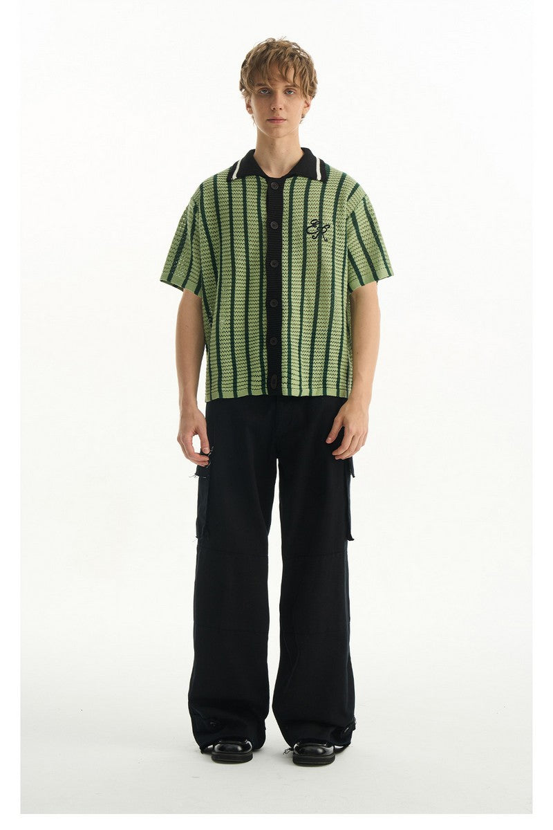 Striped Mesh Knit Vacation Shirt