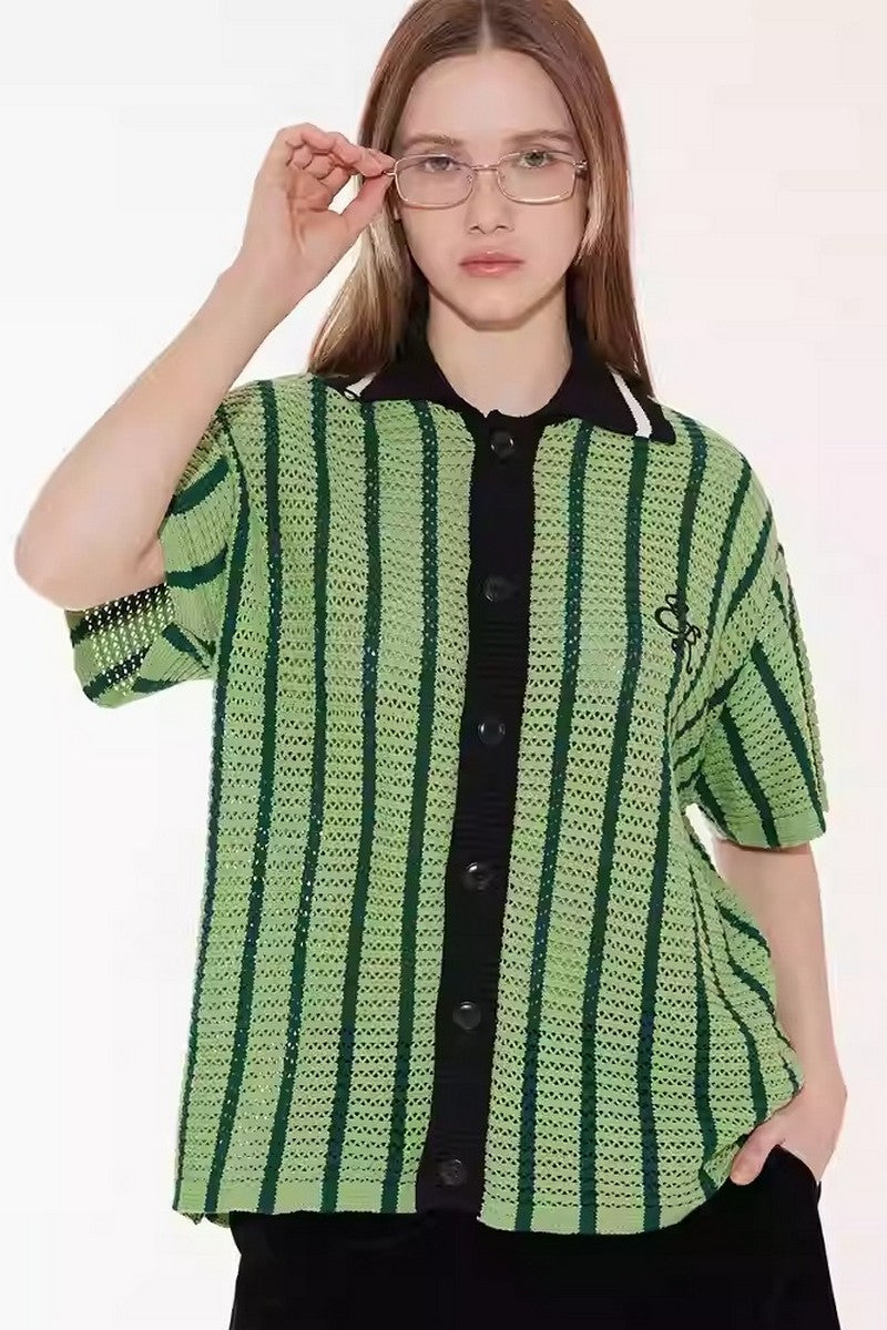 Striped Mesh Knit Vacation Shirt