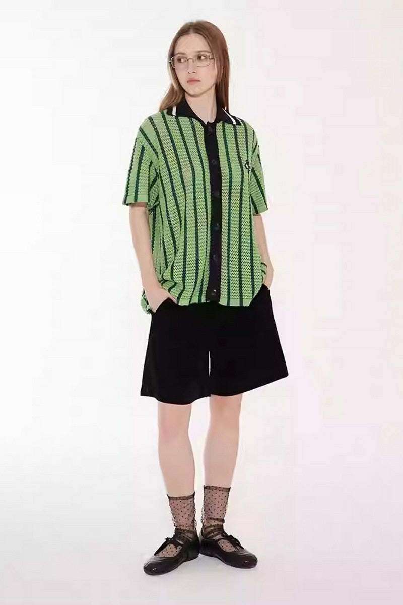 Striped Mesh Knit Vacation Shirt