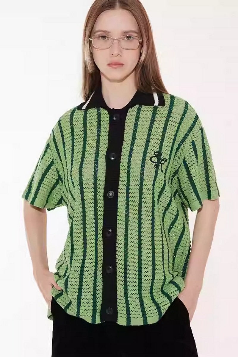 Striped Mesh Knit Vacation Shirt