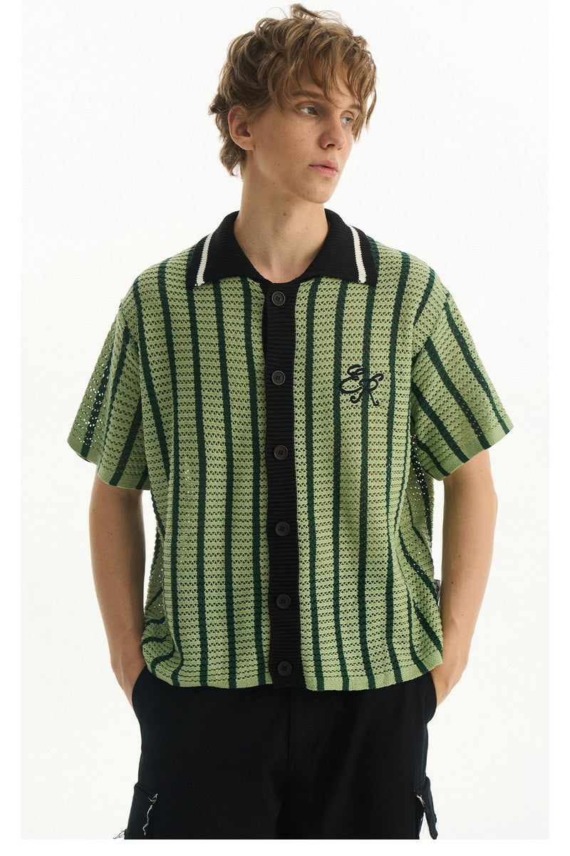 Striped Mesh Knit Vacation Shirt