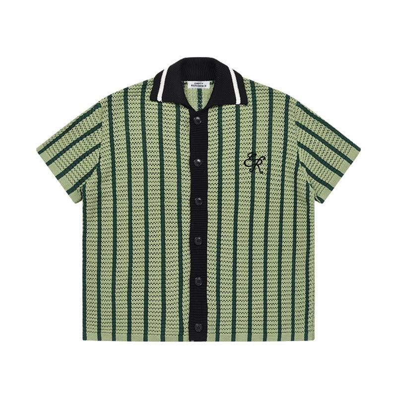 Striped Mesh Knit Vacation Shirt