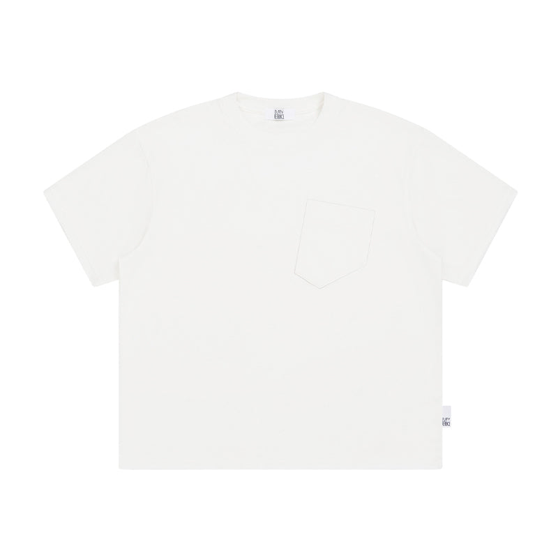 The Raw Edge Snow Tee - Textured Cotton with Sculptural Pocket