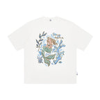 The Submerged Reverie Tee - White Snow Fabric with Hand-Drawn Mermaid & Coral