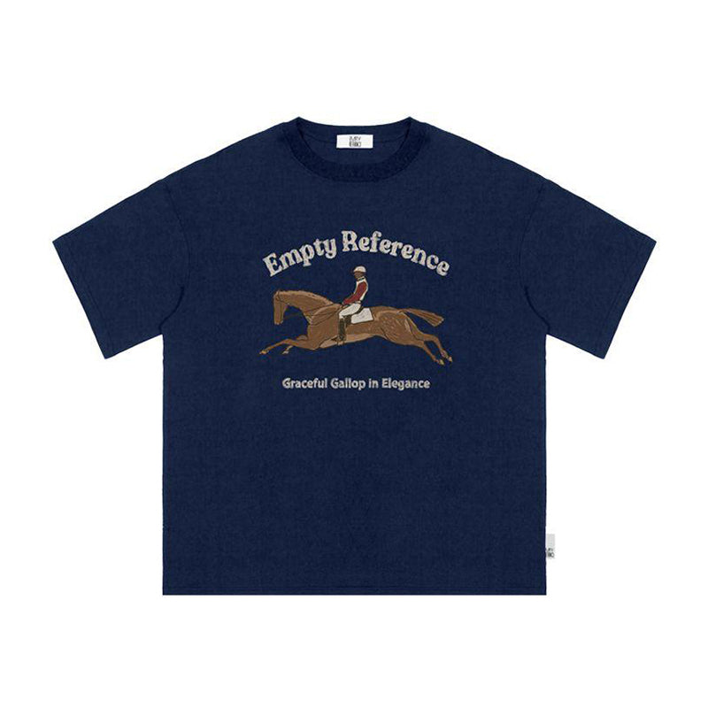 The Suspended Leap Tee - Navy Snow Fabric with Hand-Drawn Equestrian Jump
