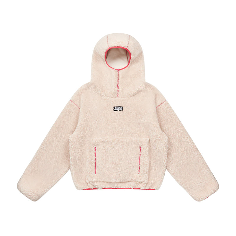 Colorblock Lamb Wool Hoodie Jacket