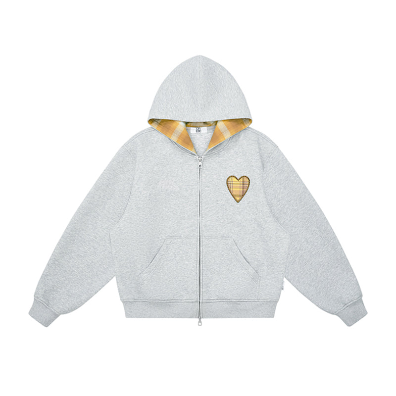 Plaid Embroidered Zip Hoodie
