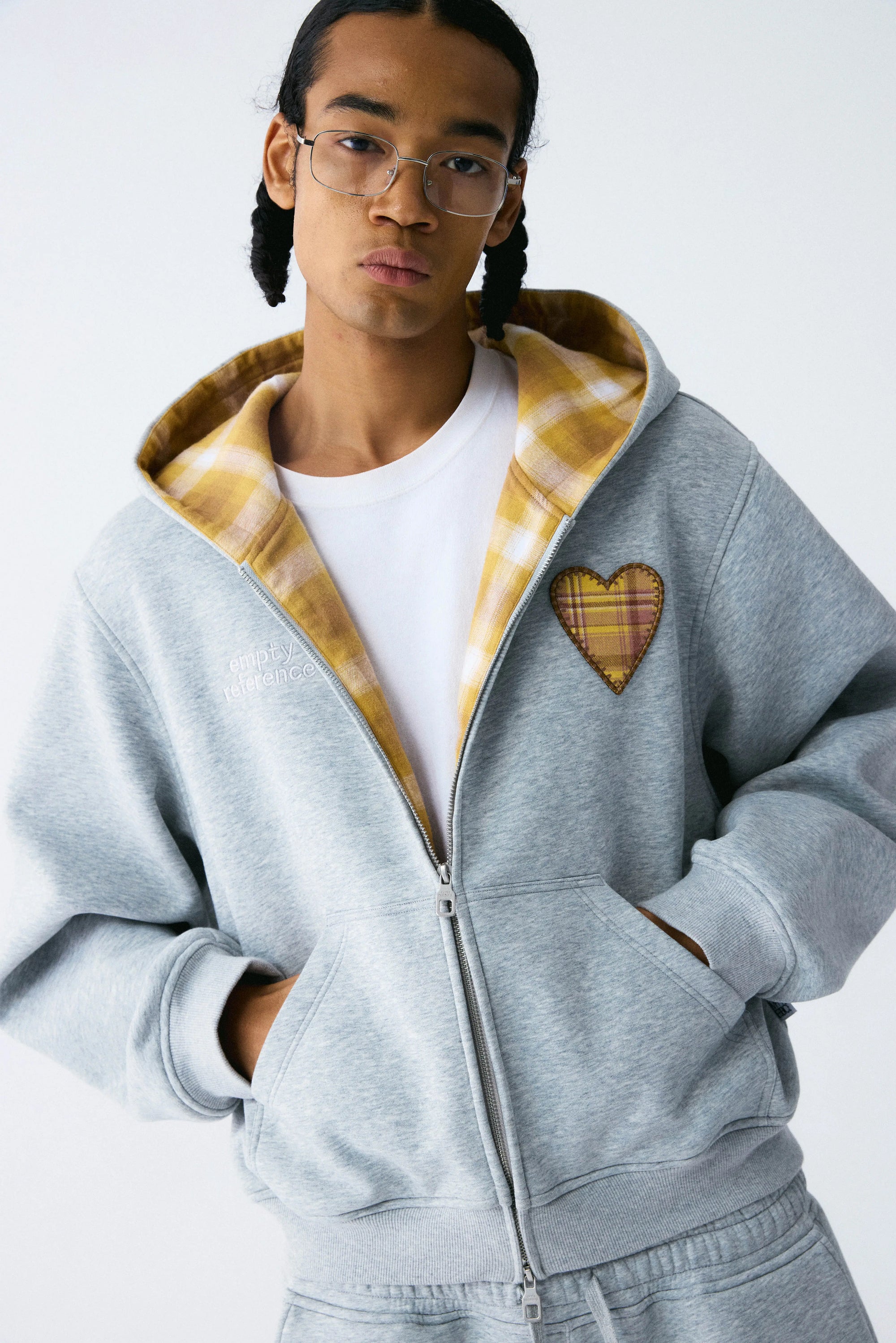 Plaid Embroidered Zip Hoodie