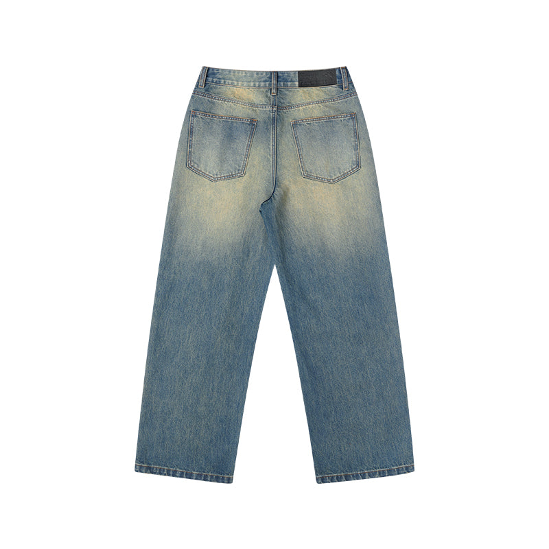 Washed Whisker Pleated Relaxed Jeans