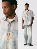 The Framed Goddess Shirt - Full-Print Oil Painting with Concealed Placket