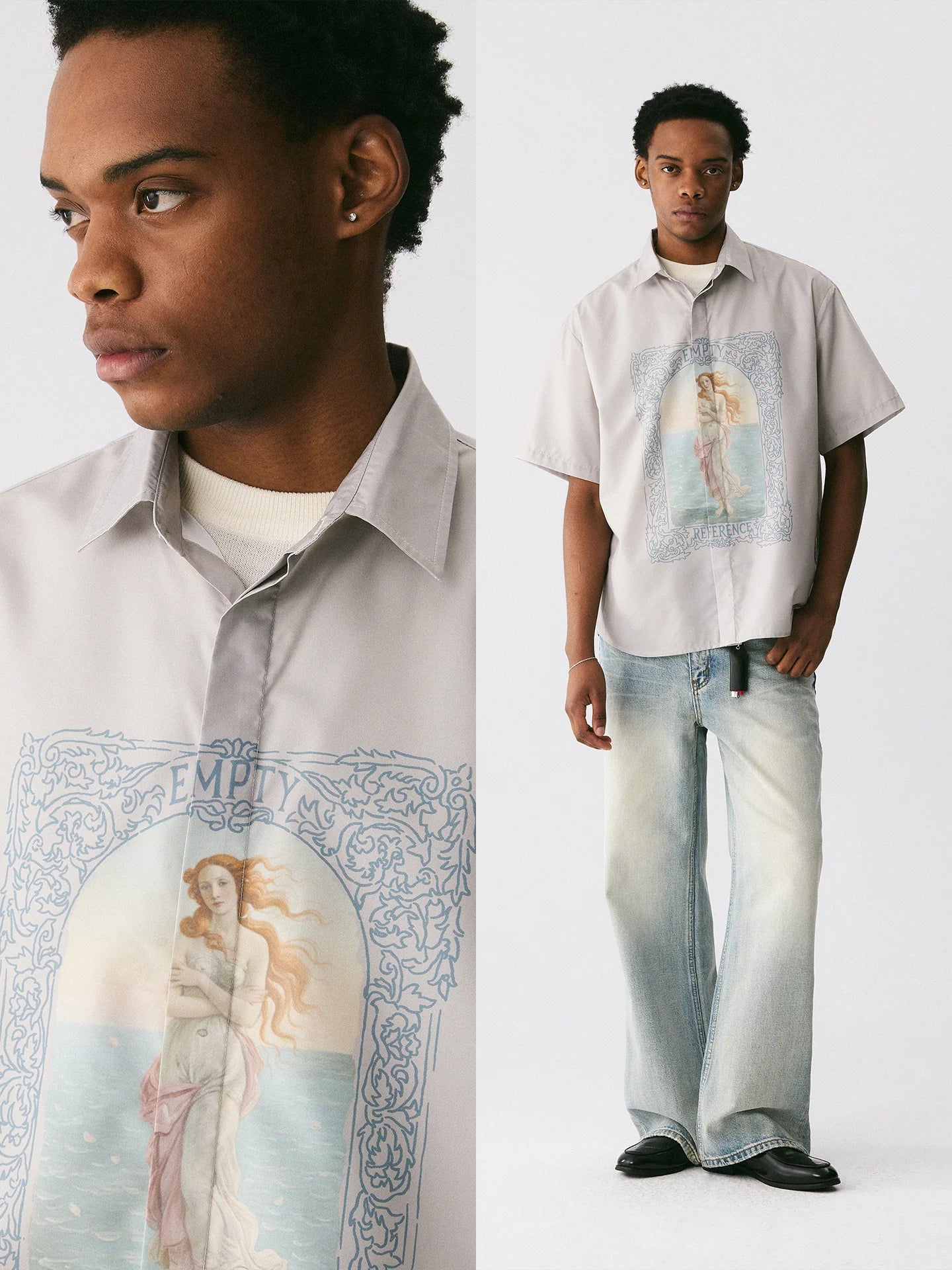 The Framed Goddess Shirt - Full-Print Oil Painting with Concealed Placket