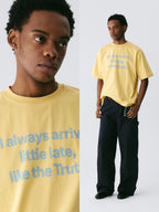 The Late Truth Tee - 240g Sorona® with Hand-Sketched Blue Lettering
