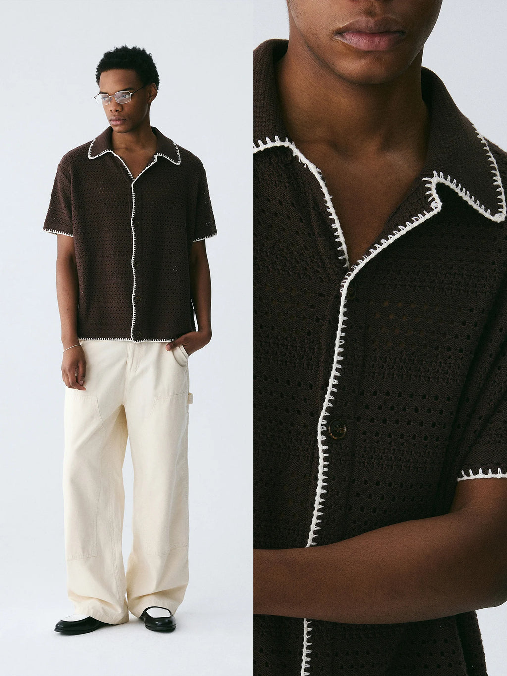 The Woven Hour Shirt - Open-Weave Cuban Collar with Hand-Stitched Binding