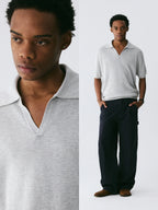 The Textured Stitch Polo - Silk-Wool Blend Knit with Ribbed Trim