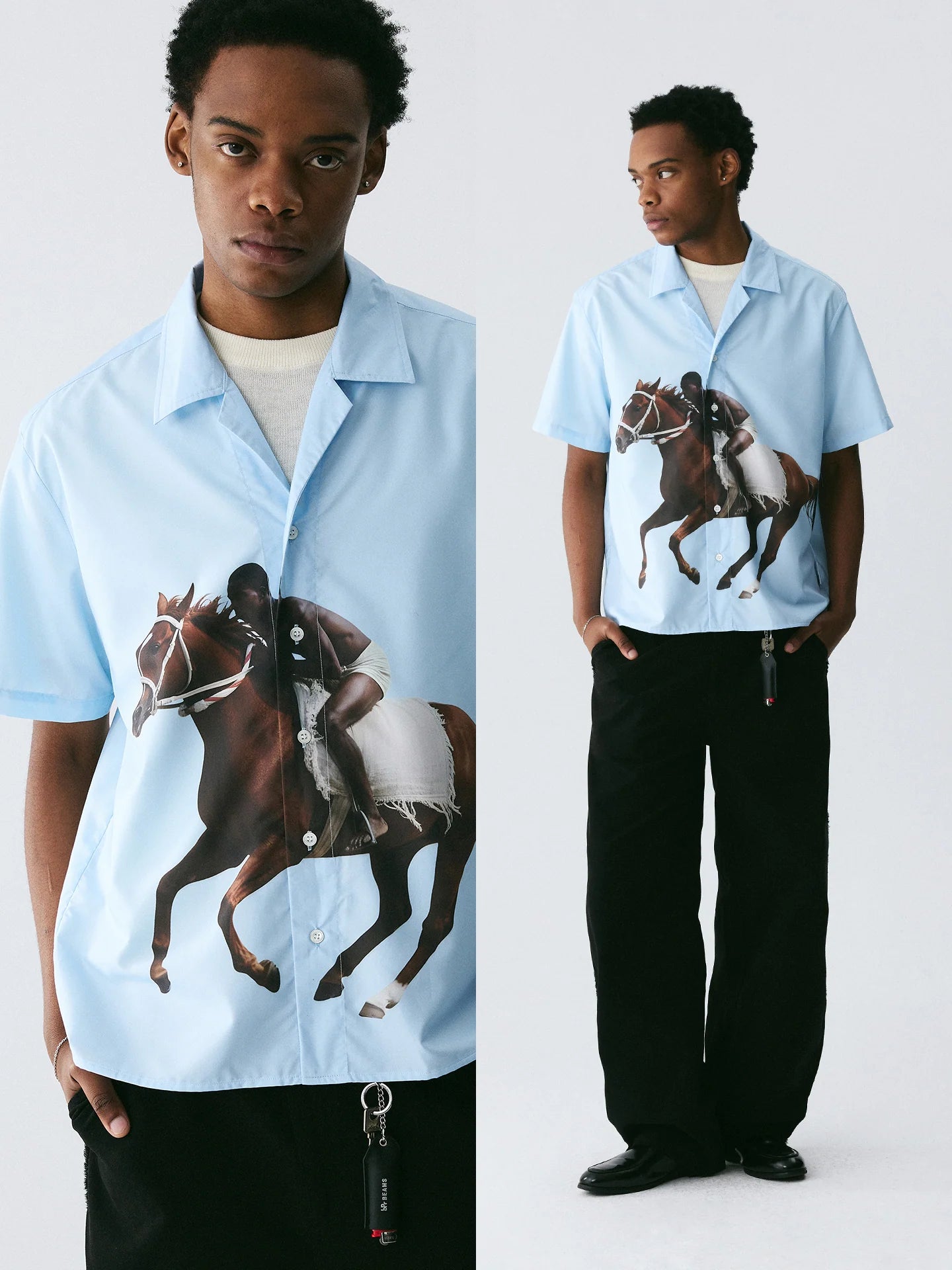 The Galloping Spirit Shirt - Full-Print Cuban Collar with Rider & Horse
