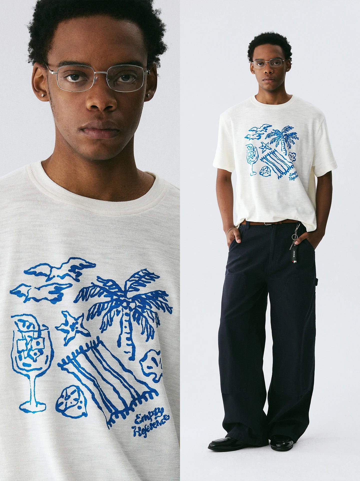The Coastal Sketch Tee - Textured Slub Cotton with Hand-Drawn Beach Scene