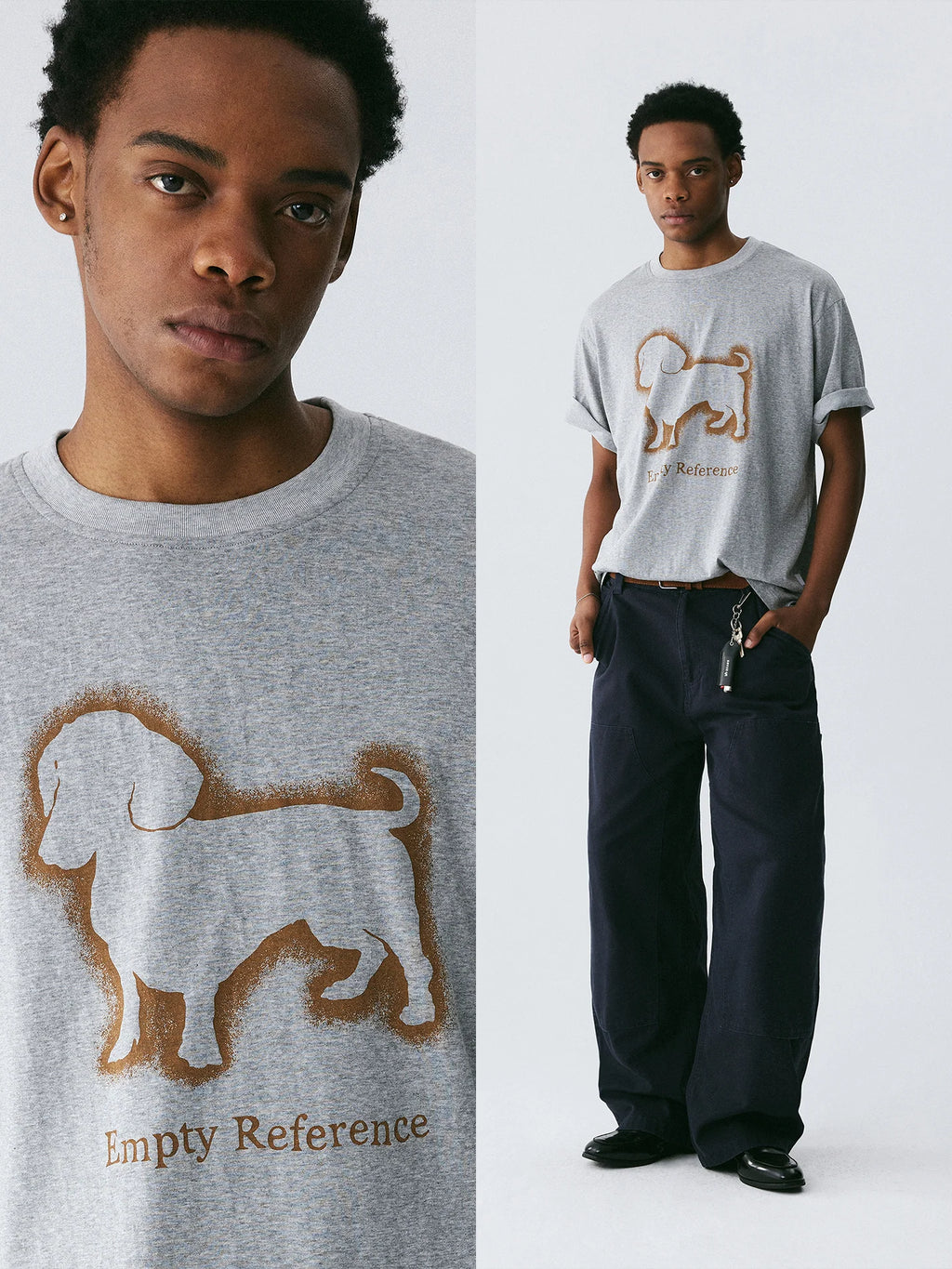 The Bleeding Dachshund Tee - Heather Grey Snow Fabric with Expressive Outline Print