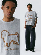 The Bleeding Dachshund Tee - Heather Grey Snow Fabric with Expressive Outline Print