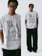 The Outlined Terrier Tee - Heather Grey Snow Fabric with Open-Line Dog Print