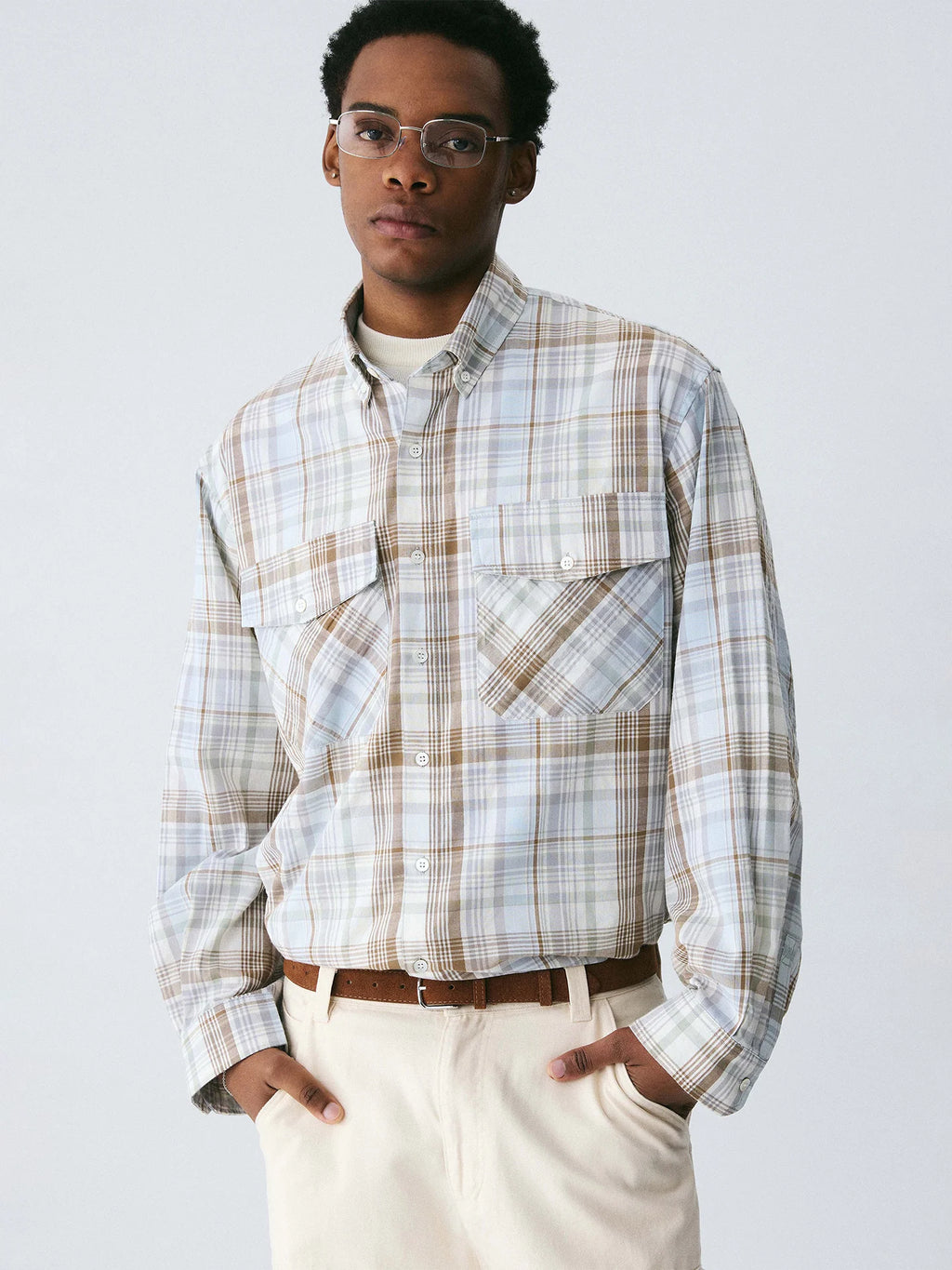 Empty Reference Classic Plaid Overshirt | Blue Brown Check Shirt