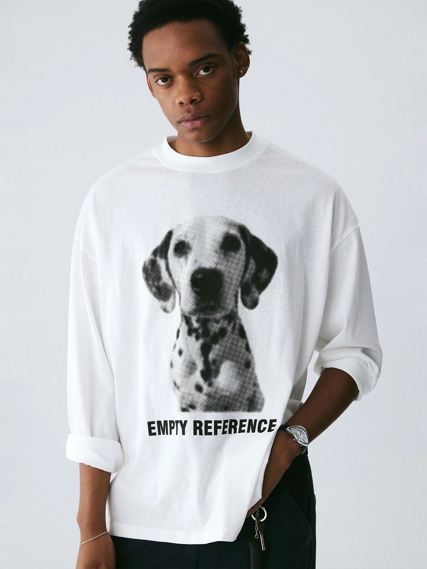 Empty Reference Dog Portrait Long Sleeve Tee | Minimal Graphic Top
