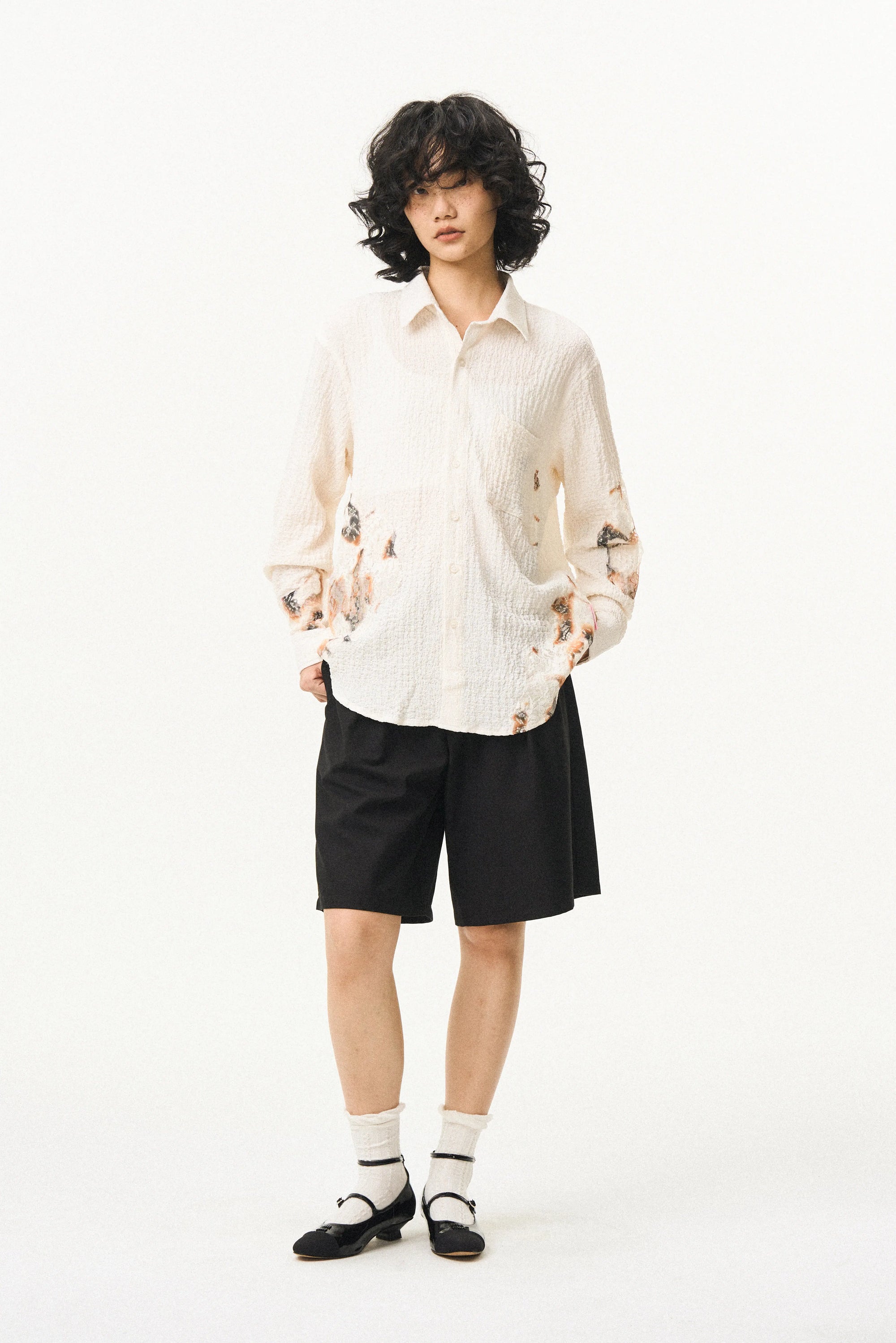 Lace Panel Irregular Shirt