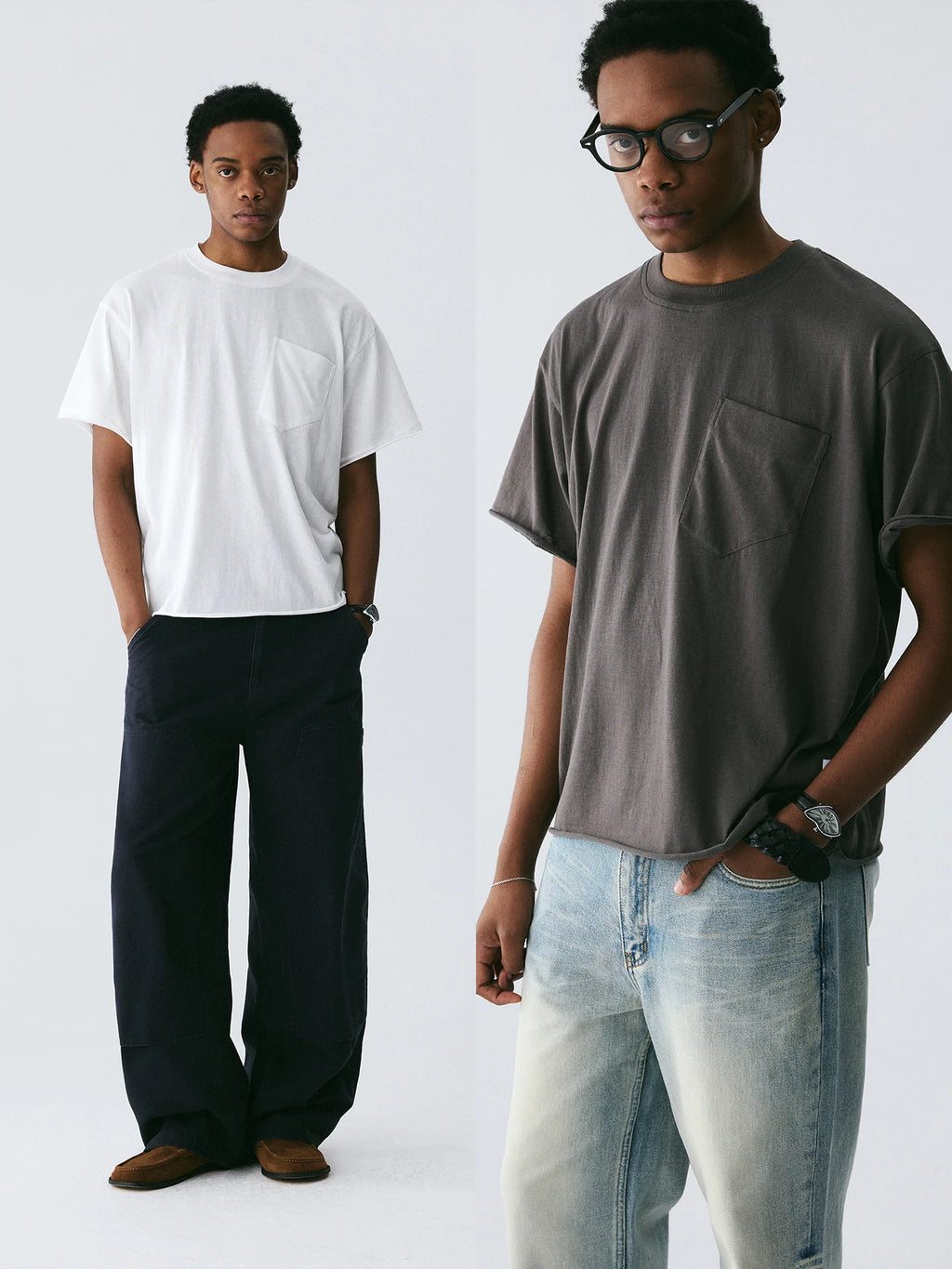 The Raw Edge Snow Tee - Textured Cotton with Sculptural Pocket