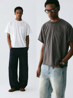 The Raw Edge Snow Tee - Textured Cotton with Sculptural Pocket