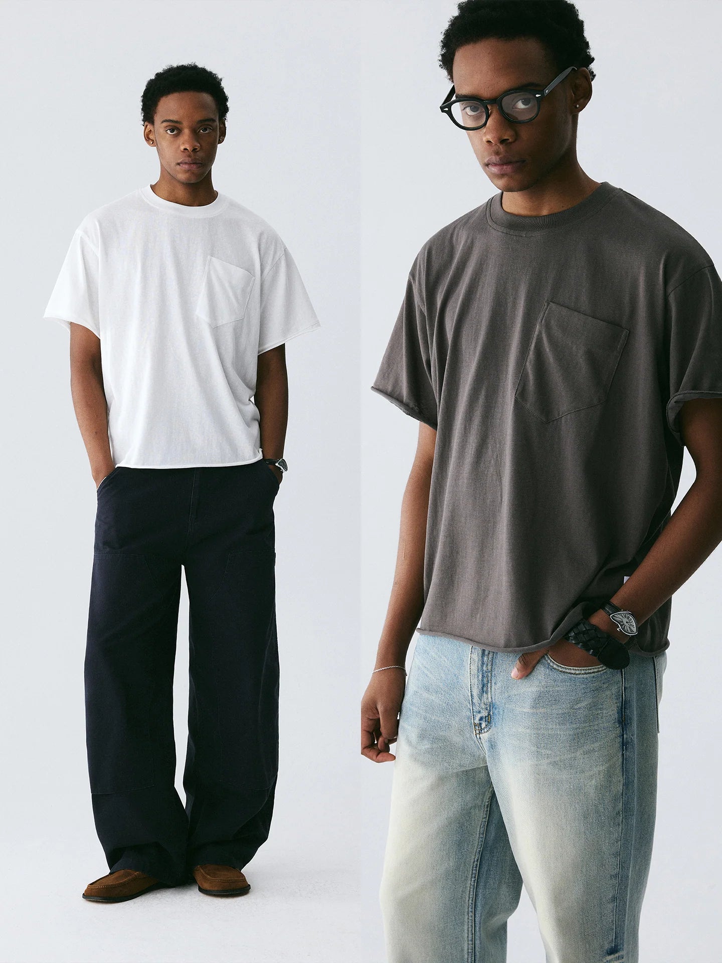 The Raw Edge Snow Tee - Textured Cotton with Sculptural Pocket