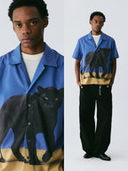 The Midnight Stride Shirt - Full-Print Sapphire Blue with Black Panther & Golden Earth