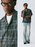 The Unruly Grid Shirt - Hand-Drawn White Lines on Forest Green