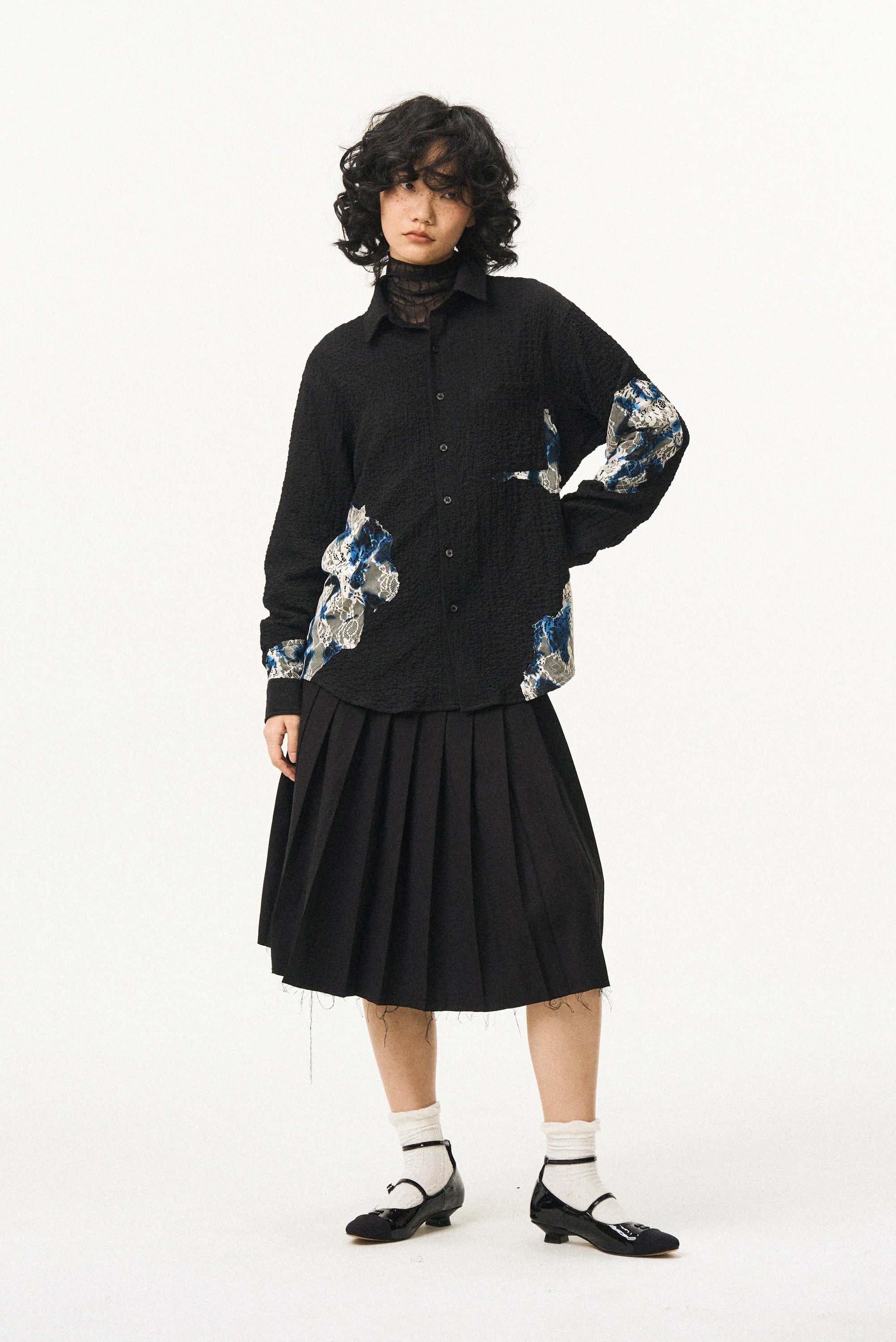 Lace Panel Irregular Shirt