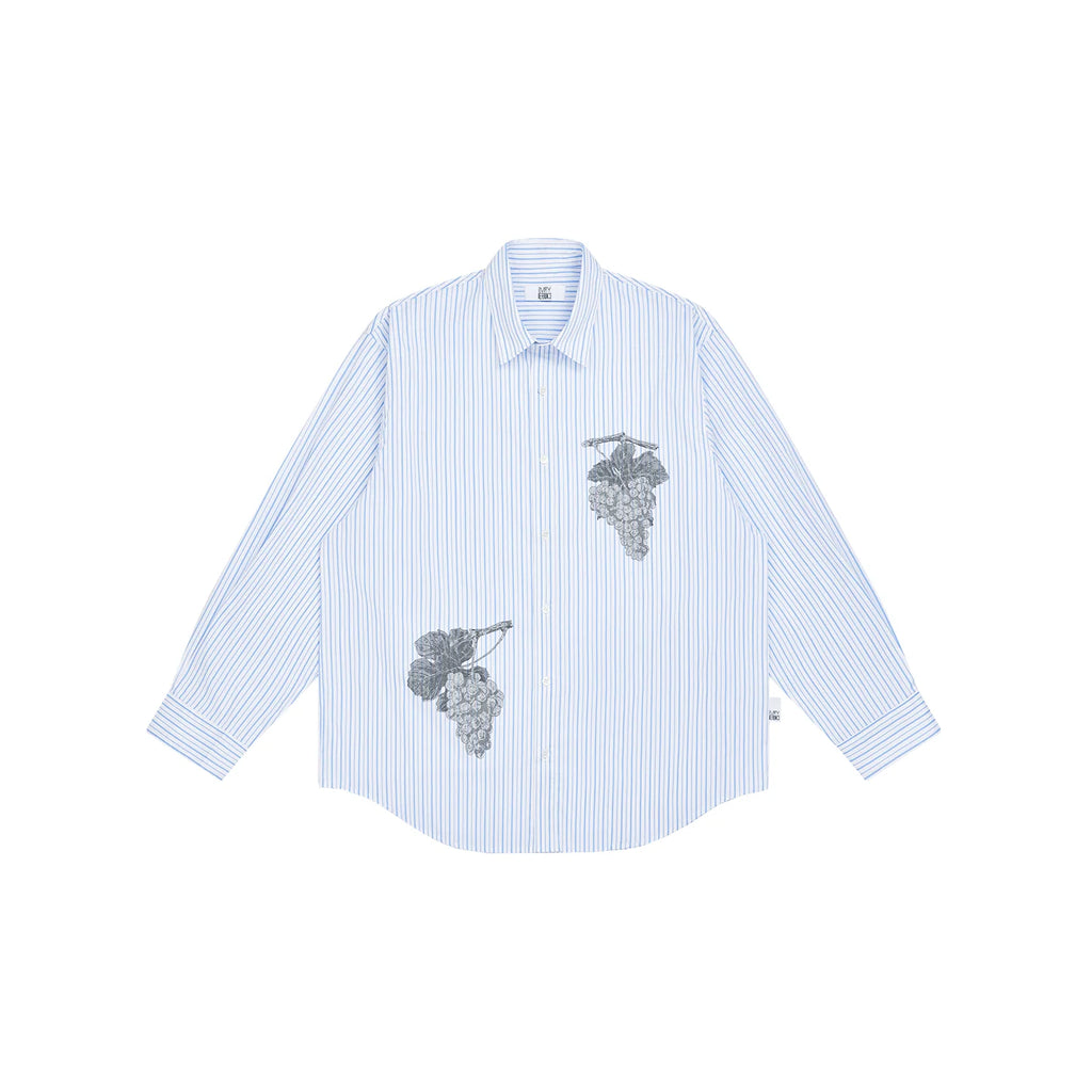 Empty Reference Botanical Stripe Shirt | Blue White Embroidered Overshirt