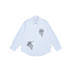 Empty Reference Botanical Stripe Shirt | Blue White Embroidered Overshirt
