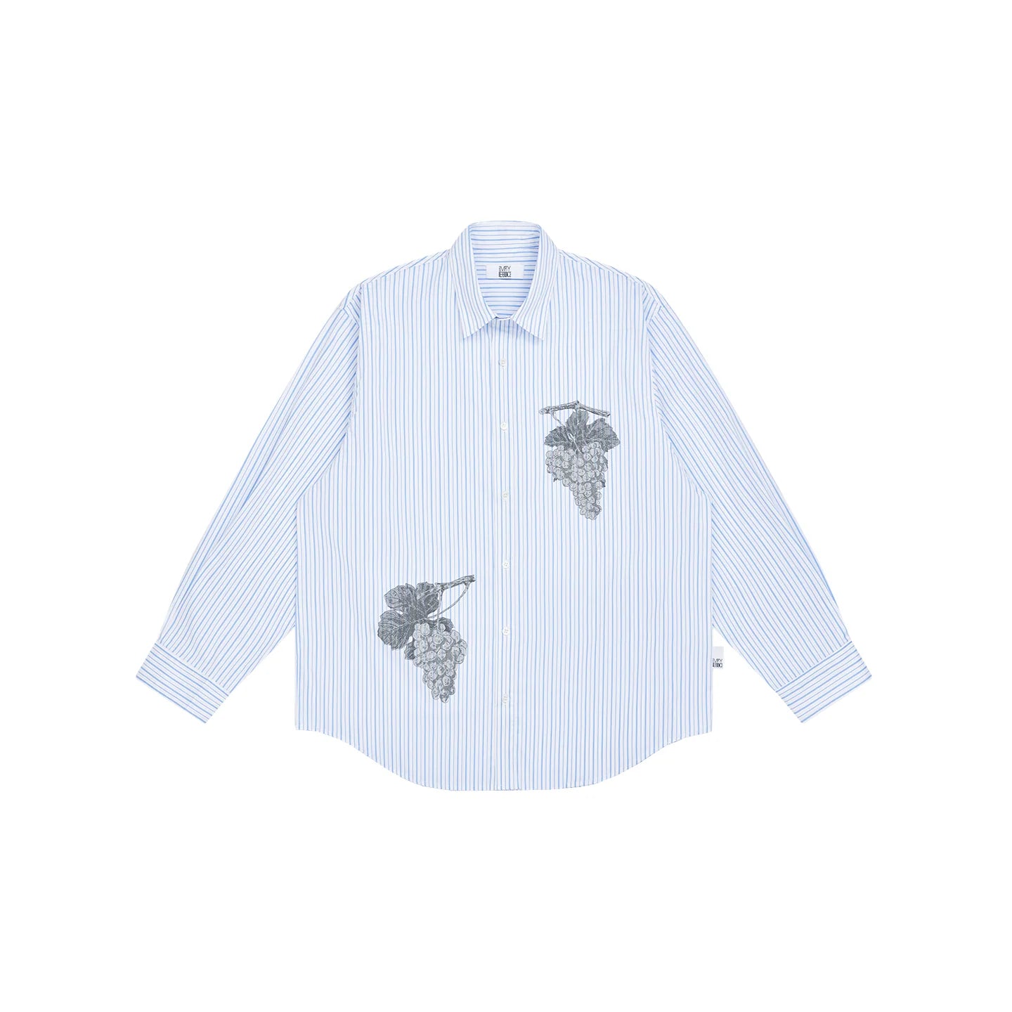 Empty Reference Botanical Stripe Shirt | Blue White Embroidered Overshirt