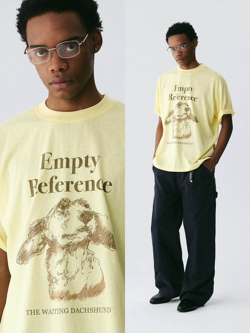 The Earnest Gaze Tee - Buttercream Snow Fabric with Sketch of a Cocker Spaniel