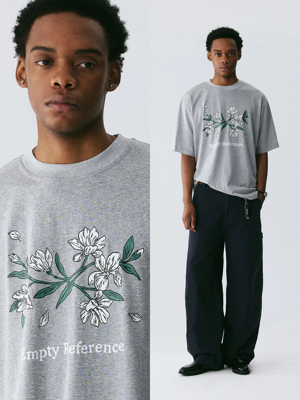 The Snowfall Sakura Tee - Textured Snow Fabric with Hand-Drawn Cherry Blossom