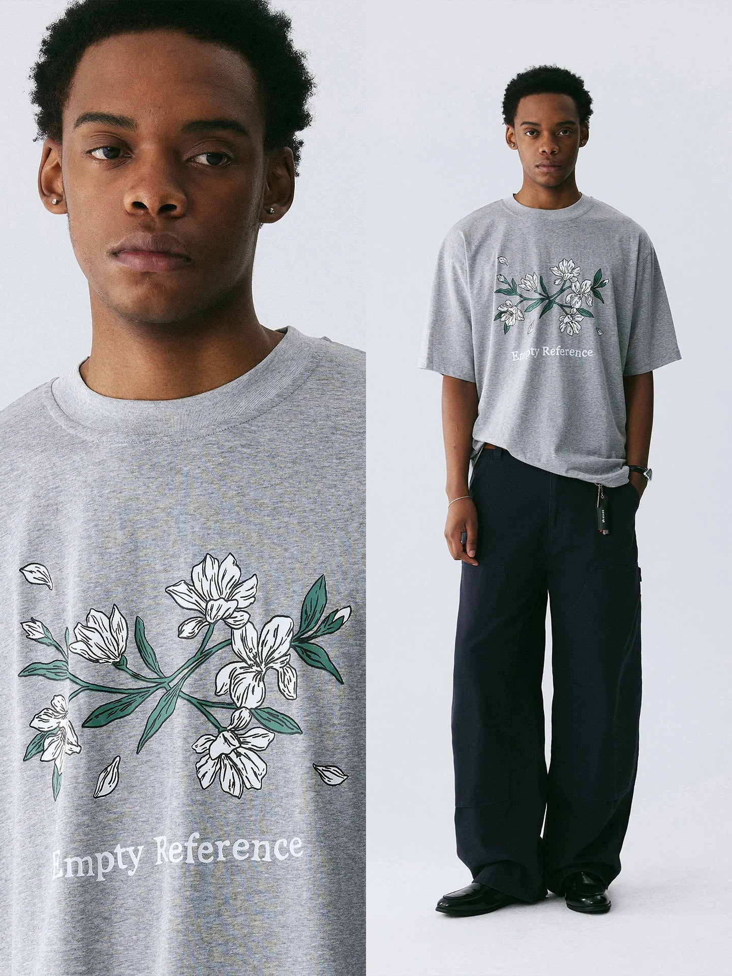 The Snowfall Sakura Tee - Textured Snow Fabric with Hand-Drawn Cherry Blossom