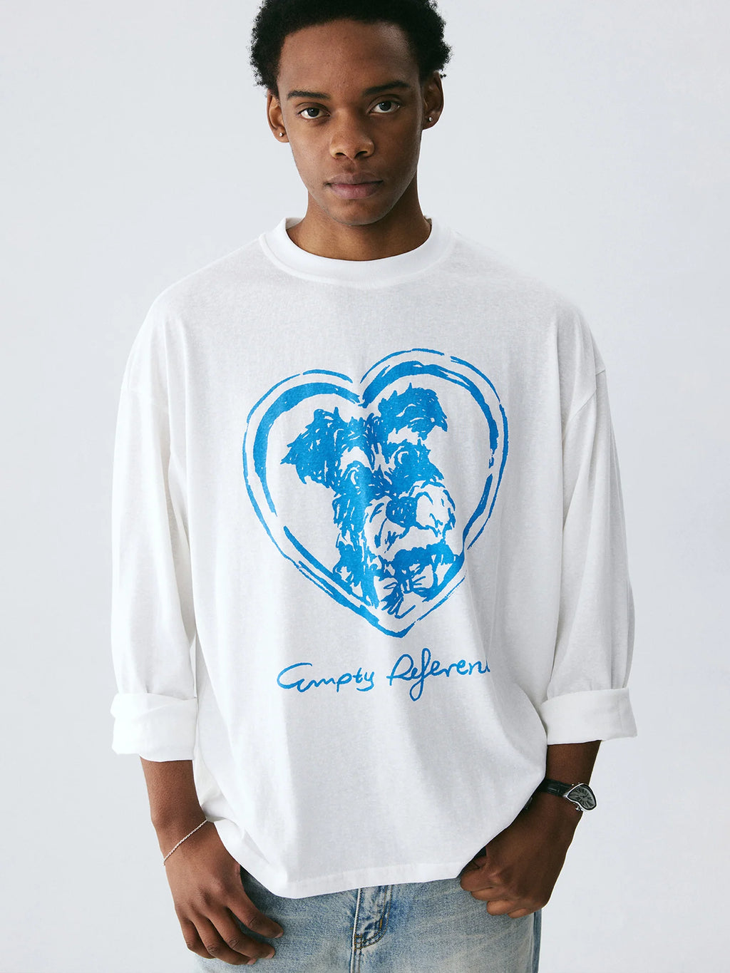 Empty Reference Dog Illustration Long Sleeve Tee | Original Graphic Shirt