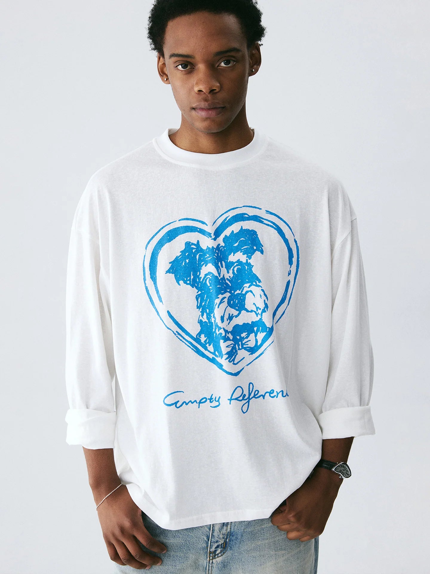 Empty Reference Dog Illustration Long Sleeve Tee | Original Graphic Shirt