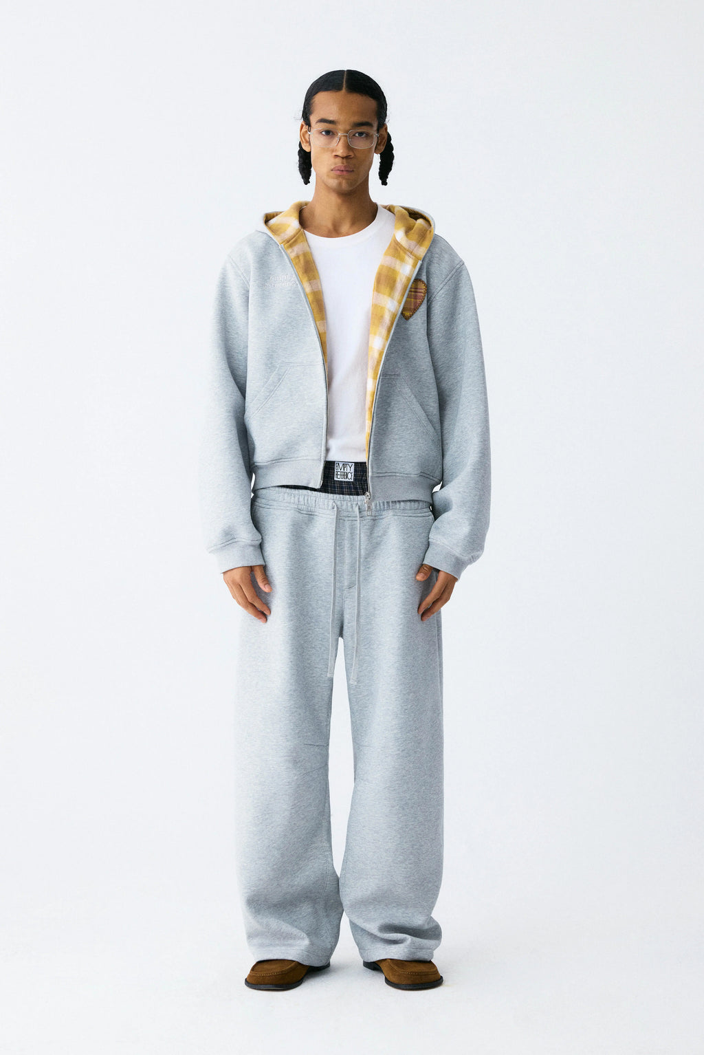 Plaid Embroidered Zip Hoodie