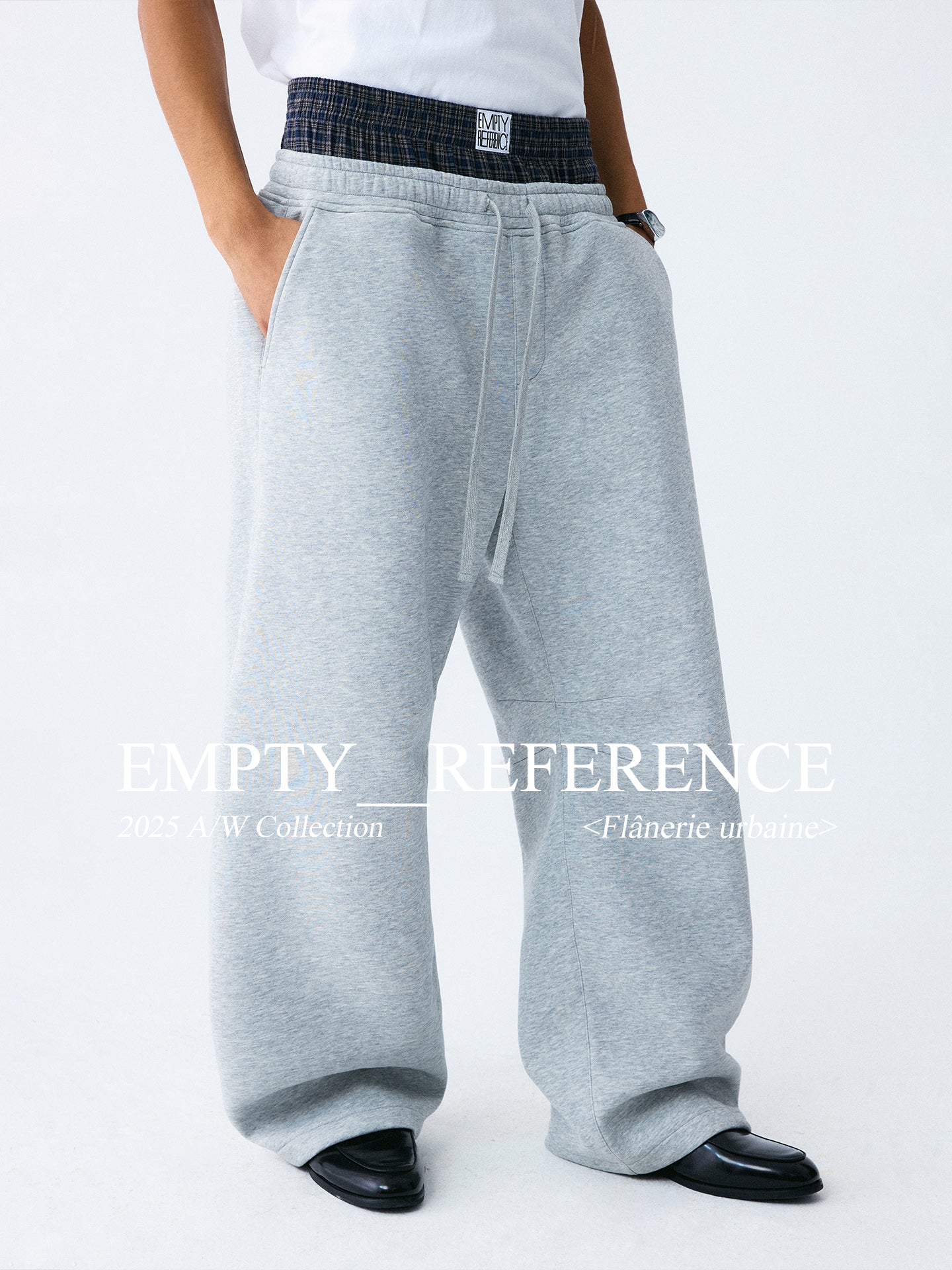 The Double Waist Sweatpant - Heather Grey Knit with Blue Gingham Panel & Woven Label