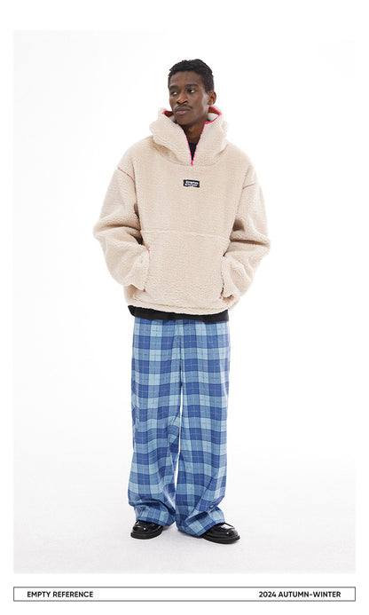 Colorblock Lamb Wool Hoodie Jacket