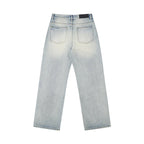 Vintage Wash Denim with Custom Hardware & Destructed Hem