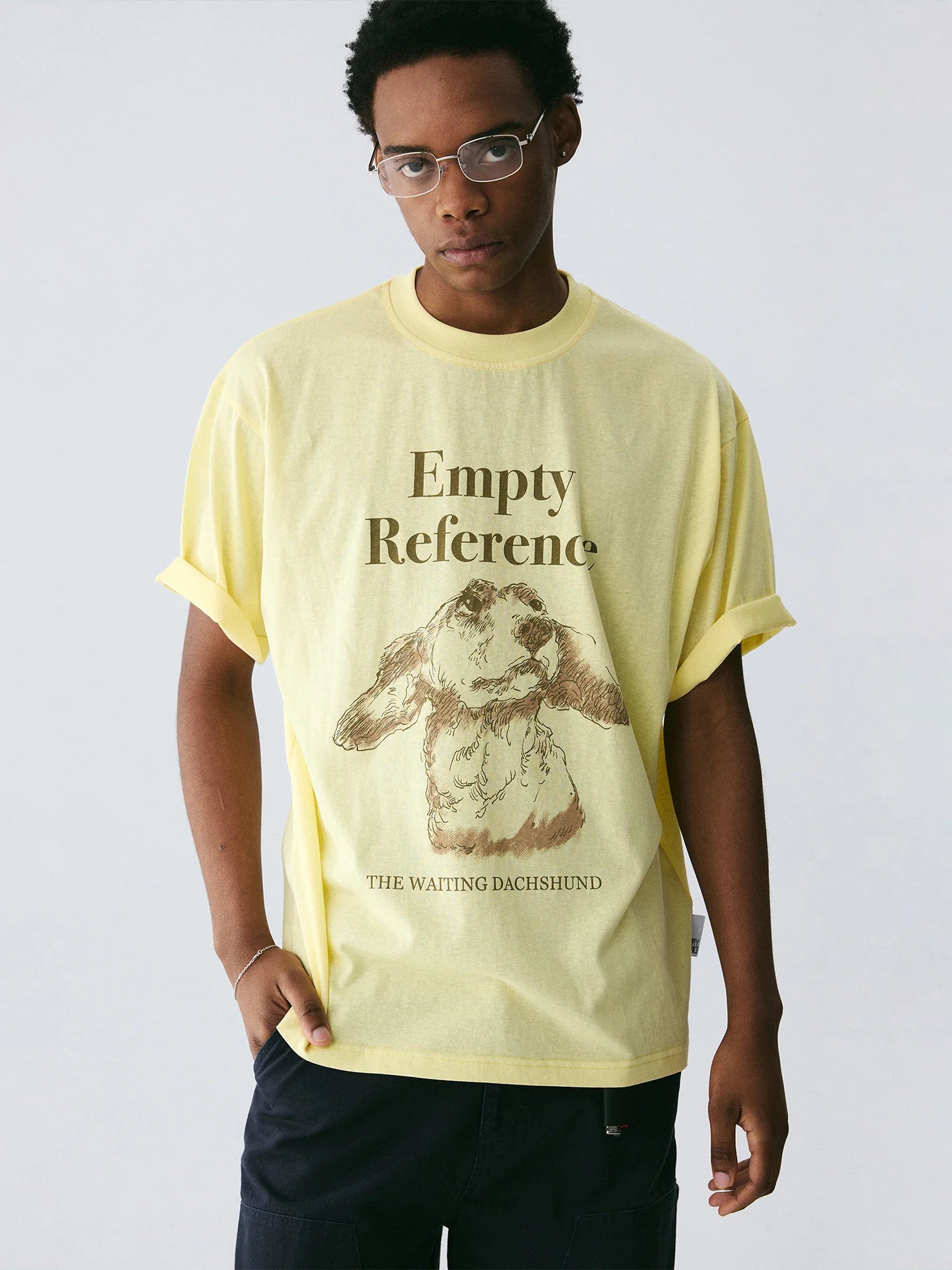 The Earnest Gaze Tee - Buttercream Snow Fabric with Sketch of a Cocker Spaniel