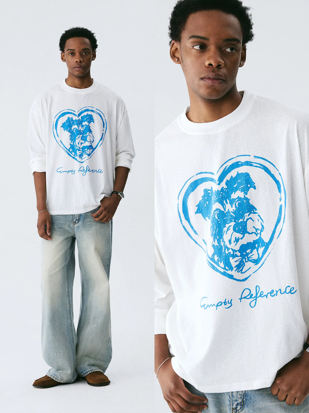 Empty Reference Dog Illustration Long Sleeve Tee | Original Graphic Shirt