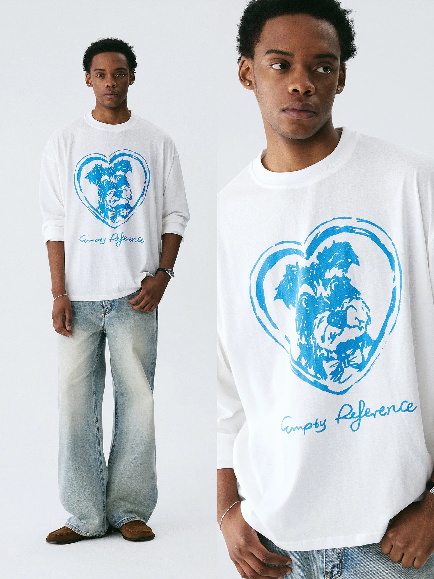 Empty Reference Dog Illustration Long Sleeve Tee | Original Graphic Shirt