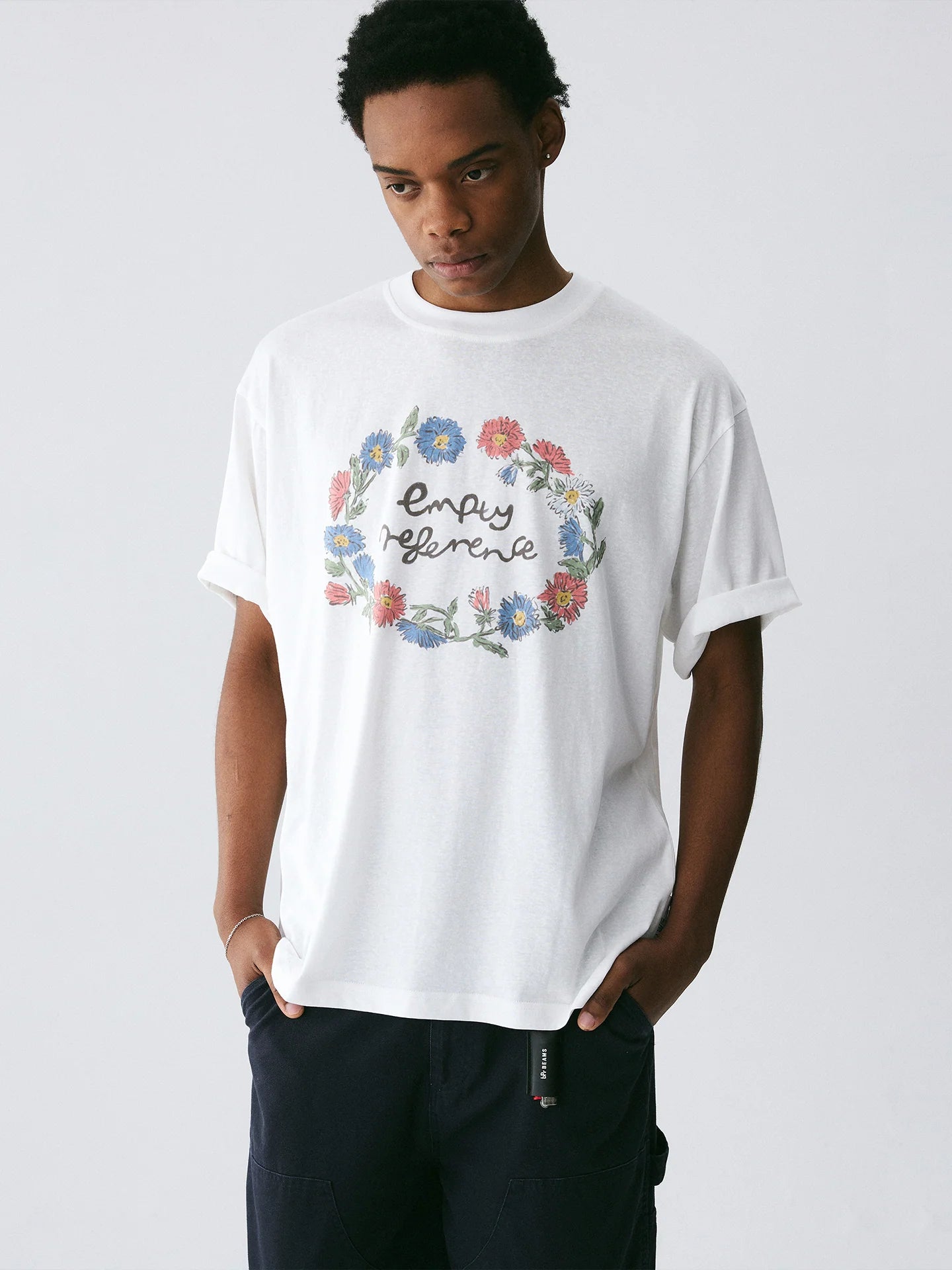The Wreath of Wildflowers Tee - White Snow Fabric with Hand-Drawn Floral Circle & Logo